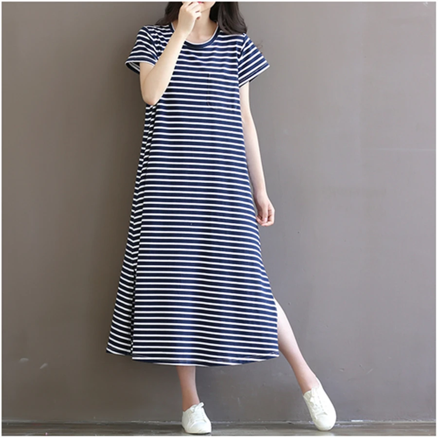 Japan Mori Girl Summer Dress Literary Style Women Blue Stripe Long Loose Knit Cotton Dresses Female Retro Clothes
Japan Mori Girl Summer Dress Literary Style Women Blue Stripe Long Loose Knit Cotton Dresses Female Retro Clothes