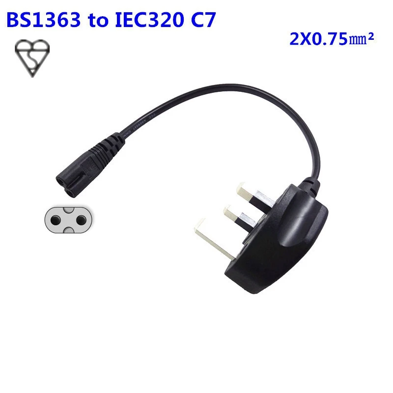 20CM BS1363 UK HK 3pin male Plug to IEC 320 C7 female AC Short Power Cable Cord Adapter Charger Monitor 10A 250V IEC320
20CM BS1363 UK HK 3pin male Plug to IEC 320 C7 female AC Short Power Cable Cord Adapter Charger Monitor 10A 250V IEC320