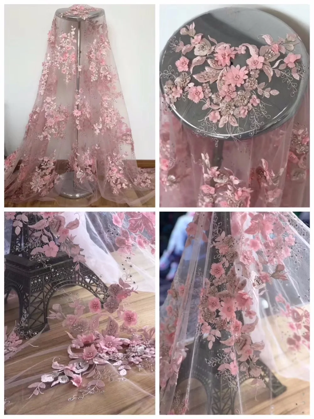 Latest style Valentino Pink bead French lace ,delicate 3D sequined 3d flower heavy embroidered flower fabric haute couture
Latest style Valentino Pink bead French lace ,delicate 3D sequined 3d flower heavy embroidered flower fabric haute couture