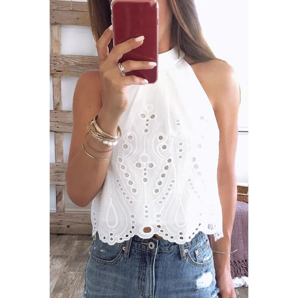 3Colors Summer Sexy Tops Halter women Sleeveless Hollow Out Clohing Ladies Party Clothing Blouse Tee Size XS-2XL haut femme
3Colors Summer Sexy Tops Halter women Sleeveless Hollow Out Clohing Ladies Party Clothing Blouse Tee Size XS-2XL haut femme