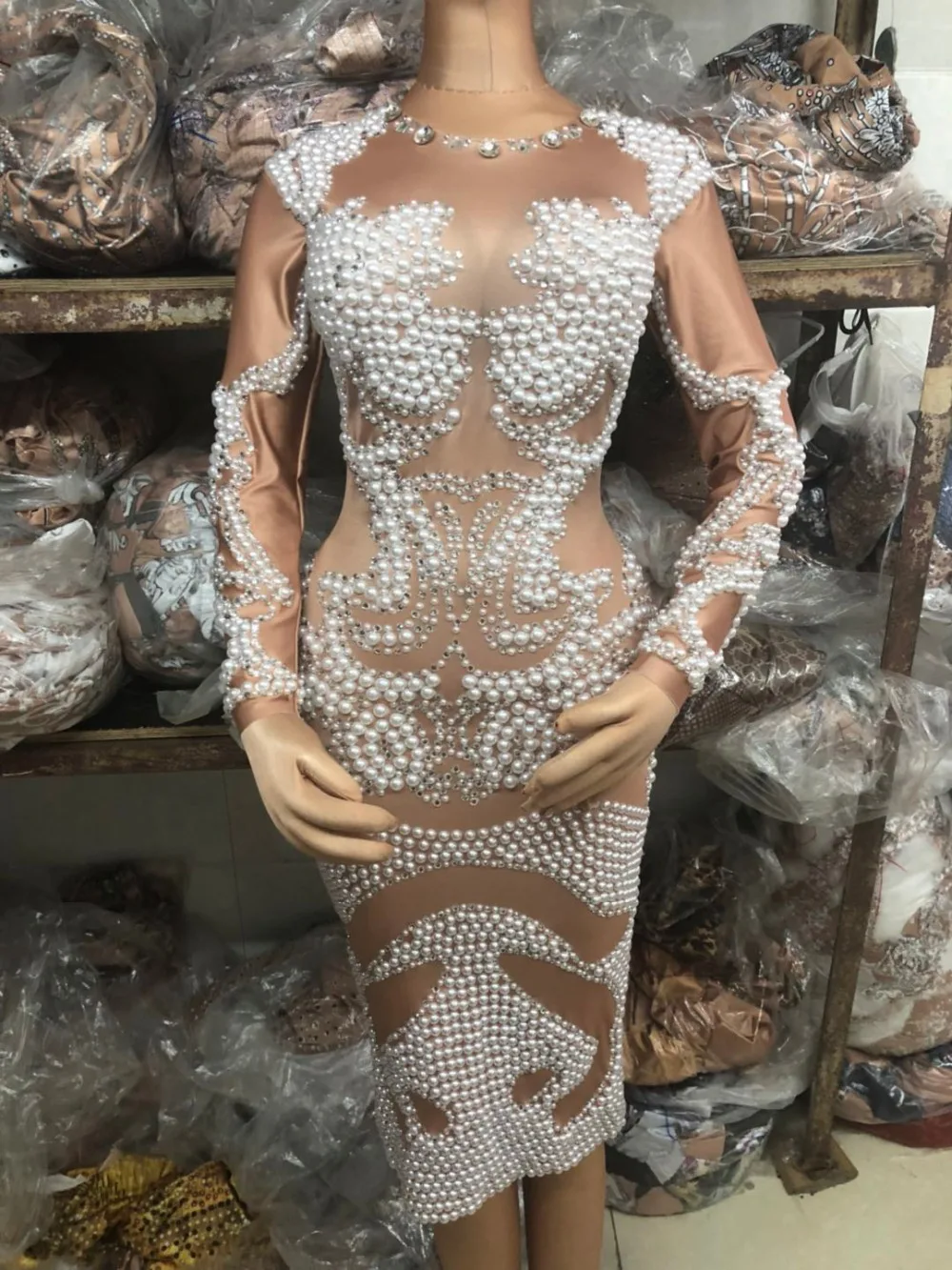 New Fashion Pearls Rhinestones Dress Lady Evening Party Wear Long Sleeves Prom Luxurious Dress Singer Birthday Celebrate Dresses
New Fashion Pearls Rhinestones Dress Lady Evening Party Wear Long Sleeves Prom Luxurious Dress Singer Birthday Celebrate Dresses