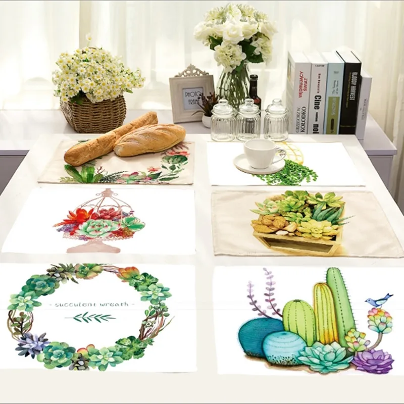 Wholesale Placemat Cotton Linen Succulent Plants Drawing Table Mat Dishware coasters For Dinner Accessories Cup Wine mat
Wholesale Placemat Cotton Linen Succulent Plants Drawing Table Mat Dishware coasters For Dinner Accessories Cup Wine mat