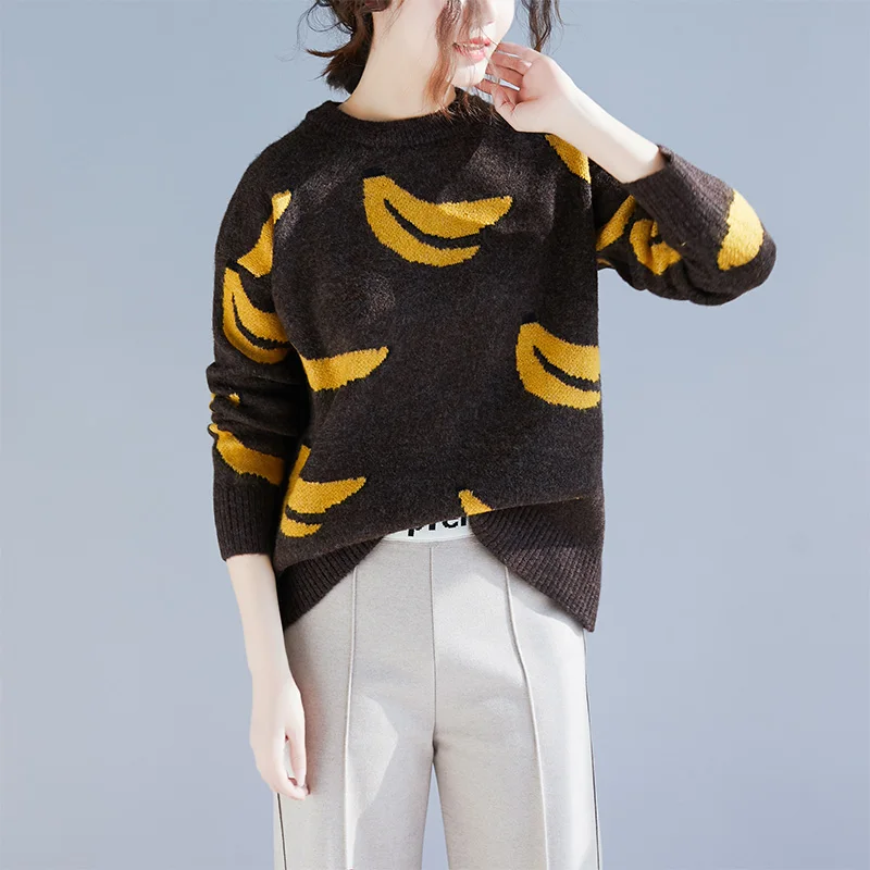 Winter warm soft thick wool sweater new fashion O-Neck banana print pullover long sleeve sweater for women
Winter warm soft thick wool sweater new fashion O-Neck banana print pullover long sleeve sweater for women