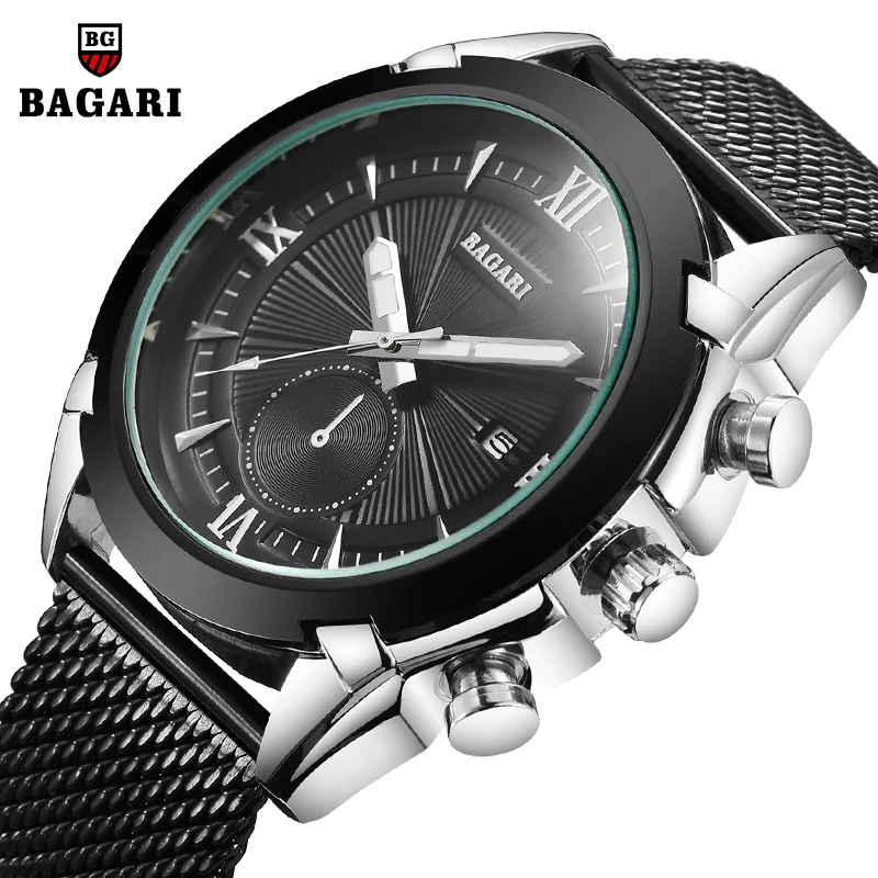 Фото Спортивные мужские часы BAGARI брендовые Роскошные водонепроницаемые спортивные с