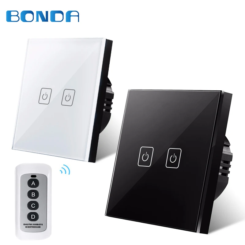 BondaEU Standard Wireless Remote Control Light Switches, 2 Gang 1 Way RF433 Remote Control Wall Touch Switch For Smart Home
BondaEU Standard Wireless Remote Control Light Switches, 2 Gang 1 Way RF433 Remote Control Wall Touch Switch For Smart Home