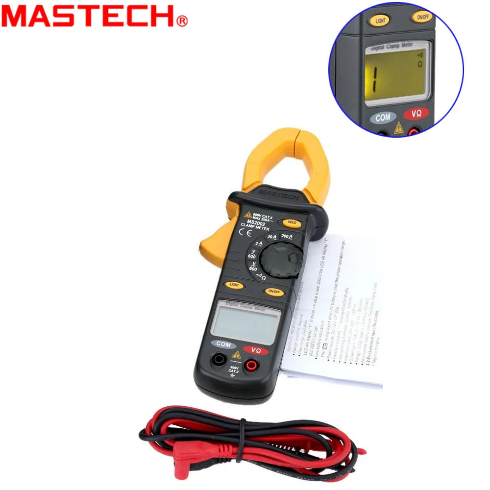 Mastech MS2002 3 1/2 digits Digital Clamp Meter Multimeter AC Current DC/AC Voltage Resistance Audible Continuity Measurement
Mastech MS2002 3 1/2 digits Digital Clamp Meter Multimeter AC Current DC/AC Voltage Resistance Audible Continuity Measurement