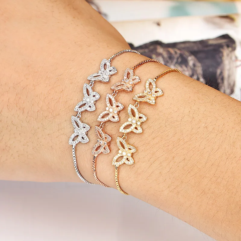 Exquisite Butterflies Cubic Zirconia Crystal Adjustable Bracelets for Women in Rose Gold / White Gold / Yellow Gold Colors
Exquisite Butterflies Cubic Zirconia Crystal Adjustable Bracelets for Women in Rose Gold / White Gold / Yellow Gold Colors