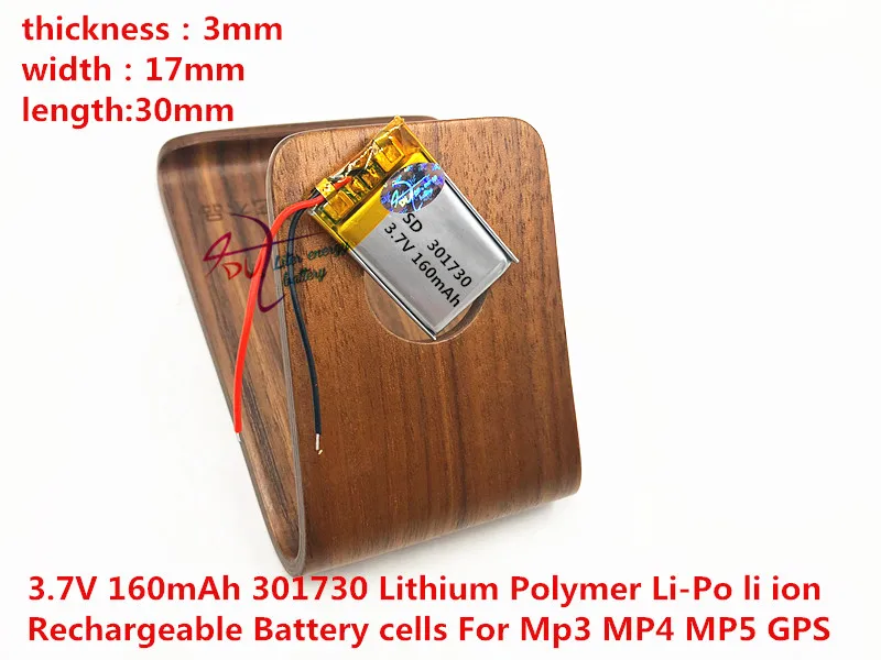3.7V 160mAh 301730 Lithium Polymer Li-Po li ion Rechargeable Battery cells For Mp3 MP4 MP5 GPS
3.7V 160mAh 301730 Lithium Polymer Li-Po li ion Rechargeable Battery cells For Mp3 MP4 MP5 GPS