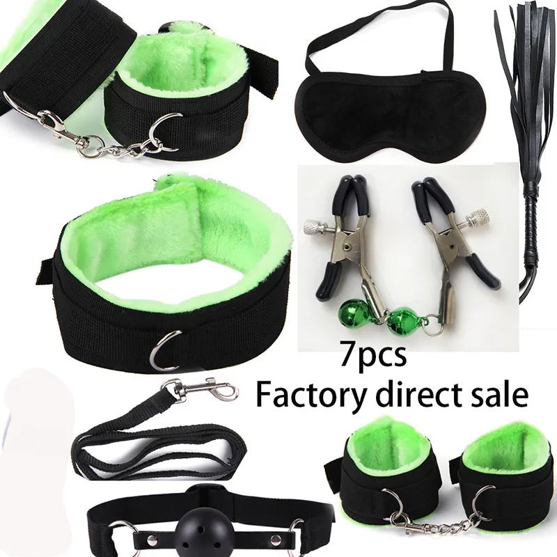 7Pcs/set Sexy Lingerie BDSM Sex Bondage Set Hand Cuffs Footcuff Whip Clip Mask Plug Rope Blindfold Erotic Sex Toys For Couples
