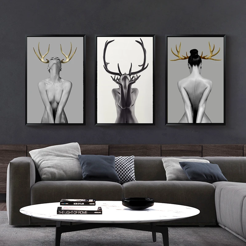 Nordic Black and White Figure Canvas Painting Elk Antler Girl Abstract Art Poster Wall Picture For Home Living Room Decoration
Nordic Black and White Figure Canvas Painting Elk Antler Girl Abstract Art Poster Wall Picture For Home Living Room Decoration