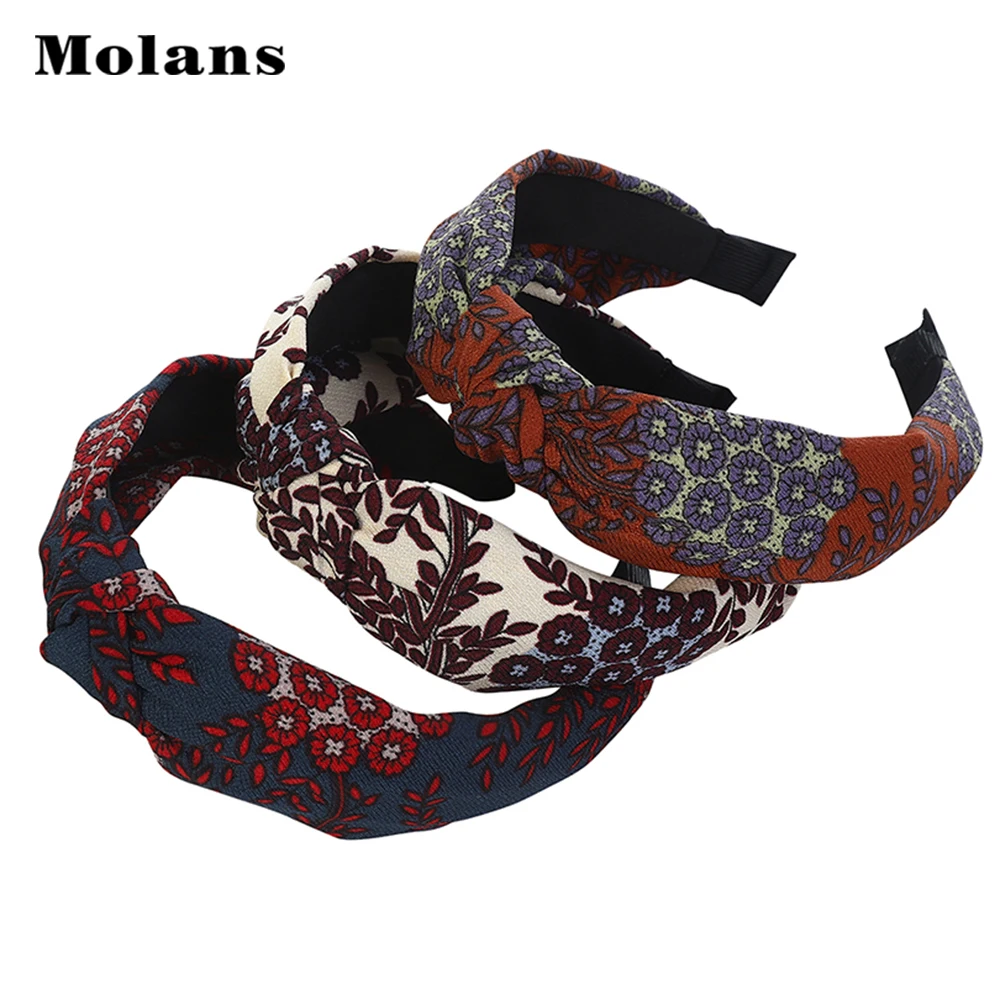 Molans печати шифон обруч для волос женщин Последние Цветочные головные уборы крест