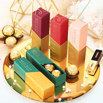 

100pcs Burgundy Red Green Pink Lipstick Style Paper Candy Boxes Wedding Favors and Best Gifts Box Baby Shown Birthday Party Bags