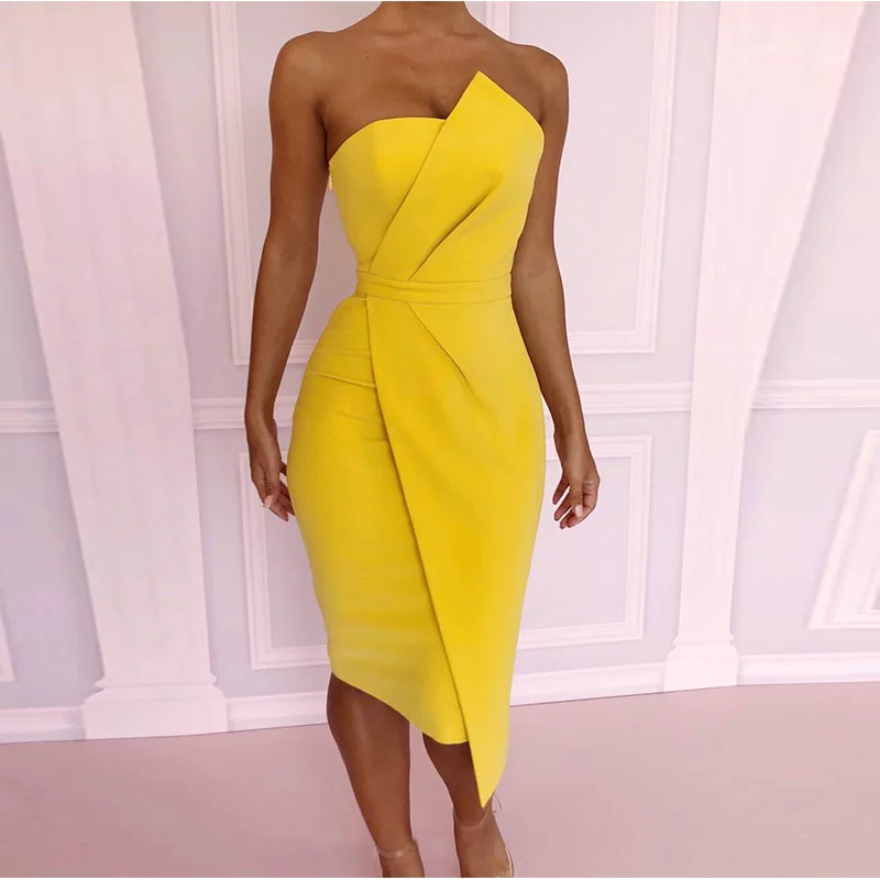 2018 Women Summer Sexy Starpless Cascading Ruffle Knee-Lenth Dress For Ladies | Женская одежда