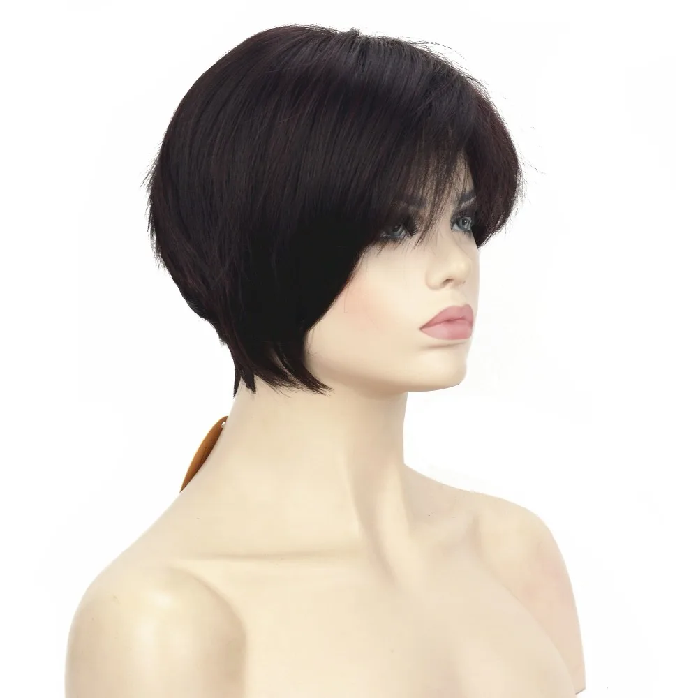 

StrongBeauty Women's Wigs Bob Asymmetric Inclined Bangs Black/Blonde Hair Short Straight Synthetic Wig