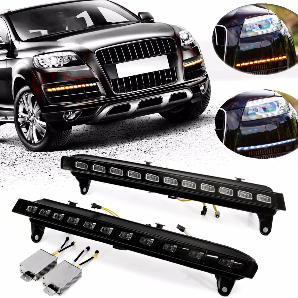 2Pcs L+R Car LED Daytime Running White DRL Fog Light W/ Amber Indicator Turn Signal Lamp for Audi Q7 2007 2008 2009
2Pcs L+R Car LED Daytime Running White DRL Fog Light W/ Amber Indicator Turn Signal Lamp for Audi Q7 2007 2008 2009