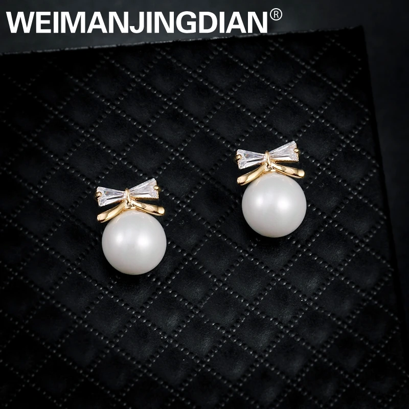 WEIMANJINGDIAN New Arrival Cubic Zirconia CZ Zircon Crystal Bow & Shell Pearl Stud Earrings for Women
WEIMANJINGDIAN New Arrival Cubic Zirconia CZ Zircon Crystal Bow & Shell Pearl Stud Earrings for Women
