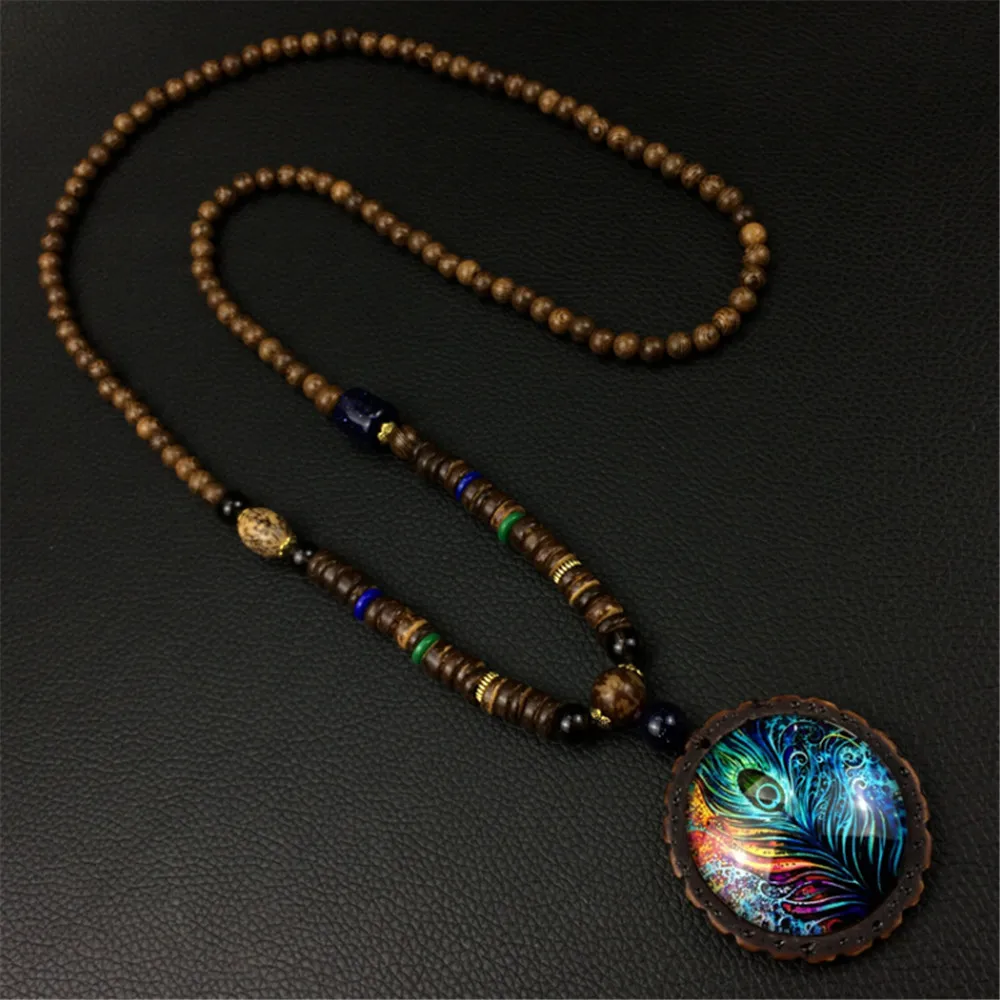 Wholesale Brilliant Peacock Feather Pendant Necklace Ethnic Sandalwood Beads Long Sweater Chain Handmade Fashion Women Jewelry
Wholesale Brilliant Peacock Feather Pendant Necklace Ethnic Sandalwood Beads Long Sweater Chain Handmade Fashion Women Jewelry