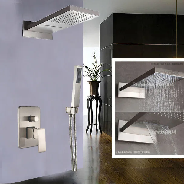 Brushed Nickel Rain and Waterfall Shower Head Shower Mixer Faucet with Hand Shower Single Handle 3-ways
Brushed Nickel Rain and Waterfall Shower Head Shower Mixer Faucet with Hand Shower Single Handle 3-ways