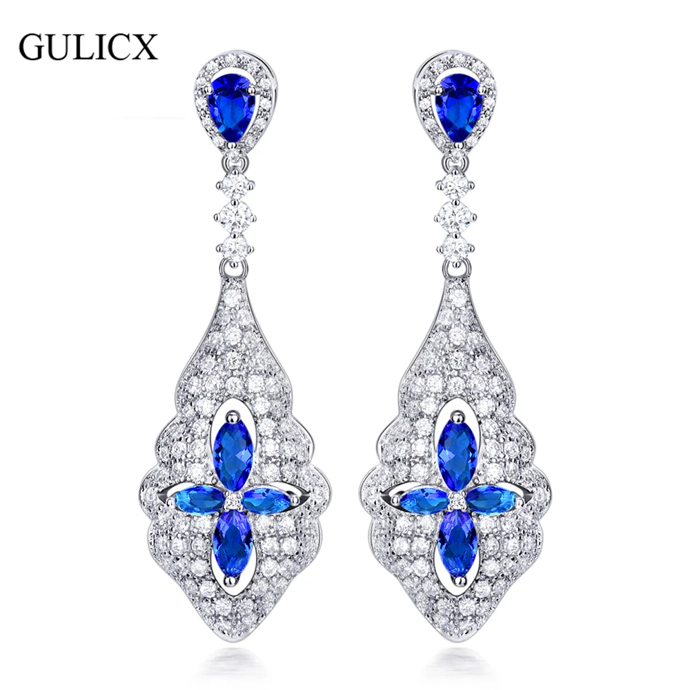 GULICX Luxury White Gold-color Long Drop Dangle Earring for Women blue/Red Crystal Cubic Zirconia Wedding Jewelry AE09
GULICX Luxury White Gold-color Long Drop Dangle Earring for Women blue/Red Crystal Cubic Zirconia Wedding Jewelry AE09