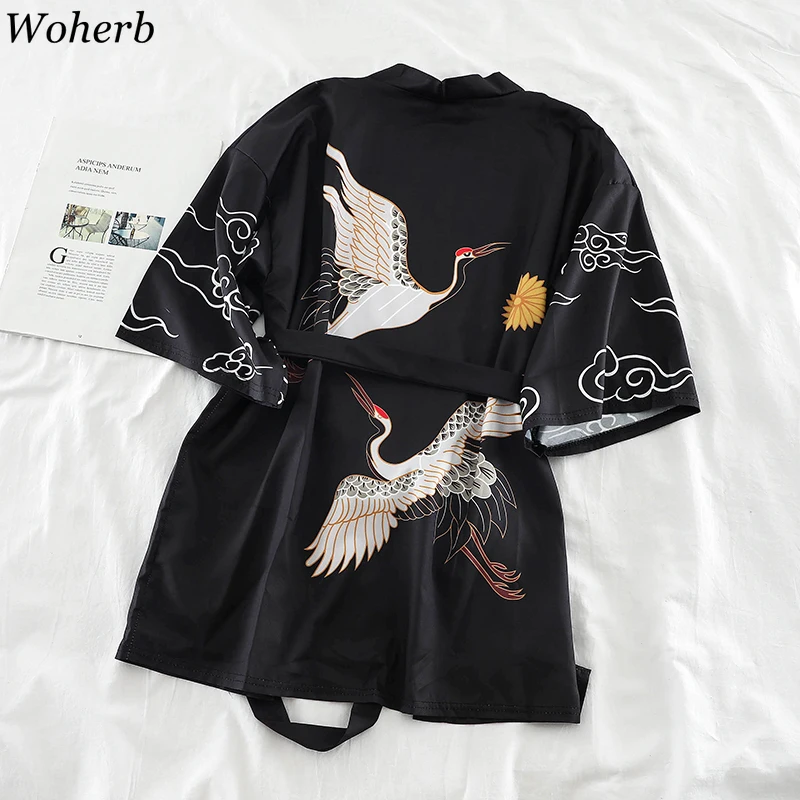 Woherb Japanese Summer Kimono Cardigan Women Harajuku Shirt Cartoon Animal Print Crane Blouse Unisex Vintage Yukata Blusas 22421
Woherb Japanese Summer Kimono Cardigan Women Harajuku Shirt Cartoon Animal Print Crane Blouse Unisex Vintage Yukata Blusas 22421