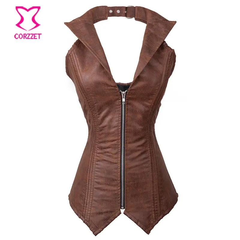 Brown Leather Overbust Steampunk Corset Steel Boned Waist Trainer Halter Corsets Burlesque Korsett For Women Espartilho Corselet
Brown Leather Overbust Steampunk Corset Steel Boned Waist Trainer Halter Corsets Burlesque Korsett For Women Espartilho Corselet