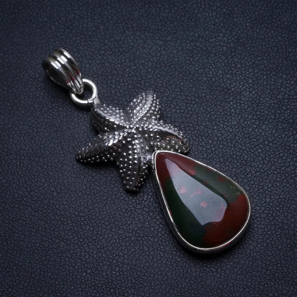 Natural Blood Stone Starfish Handmade Vintage 925 Sterling Silver Pendant 2" T2585 
Natural Blood Stone Starfish Handmade Vintage 925 Sterling Silver Pendant 2" T2585