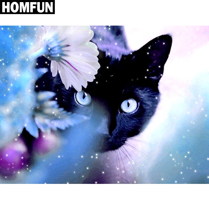 Алмазная живопись HOMFUN картина животное черная кошка вышивка крестиком полная