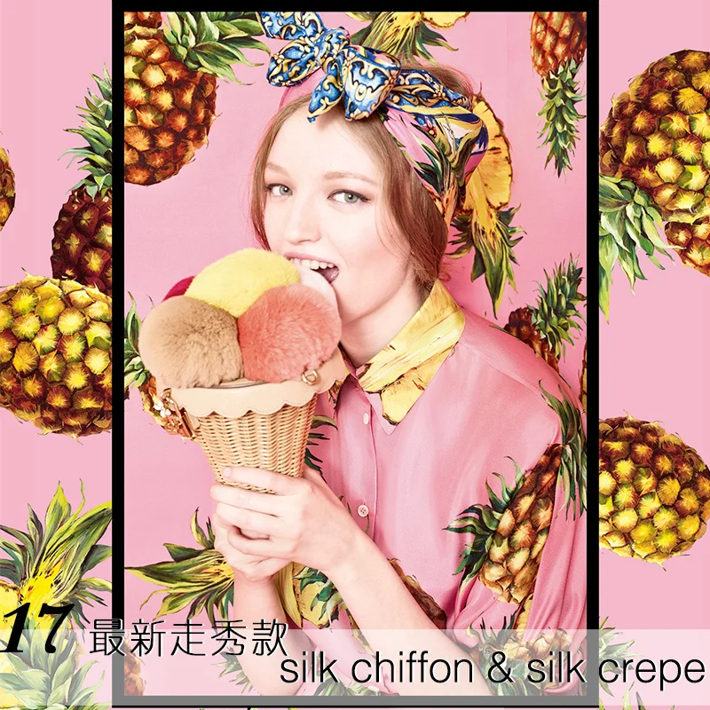 Tropical Pineapple Printed Silk Double Crepe Fabrics 140cm*16mm / Digital Stretch Satin Silk Fabric 108cm*19mmApparel Material
Tropical Pineapple Printed Silk Double Crepe Fabrics 140cm*16mm / Digital Stretch Satin Silk Fabric 108cm*19mmApparel Material