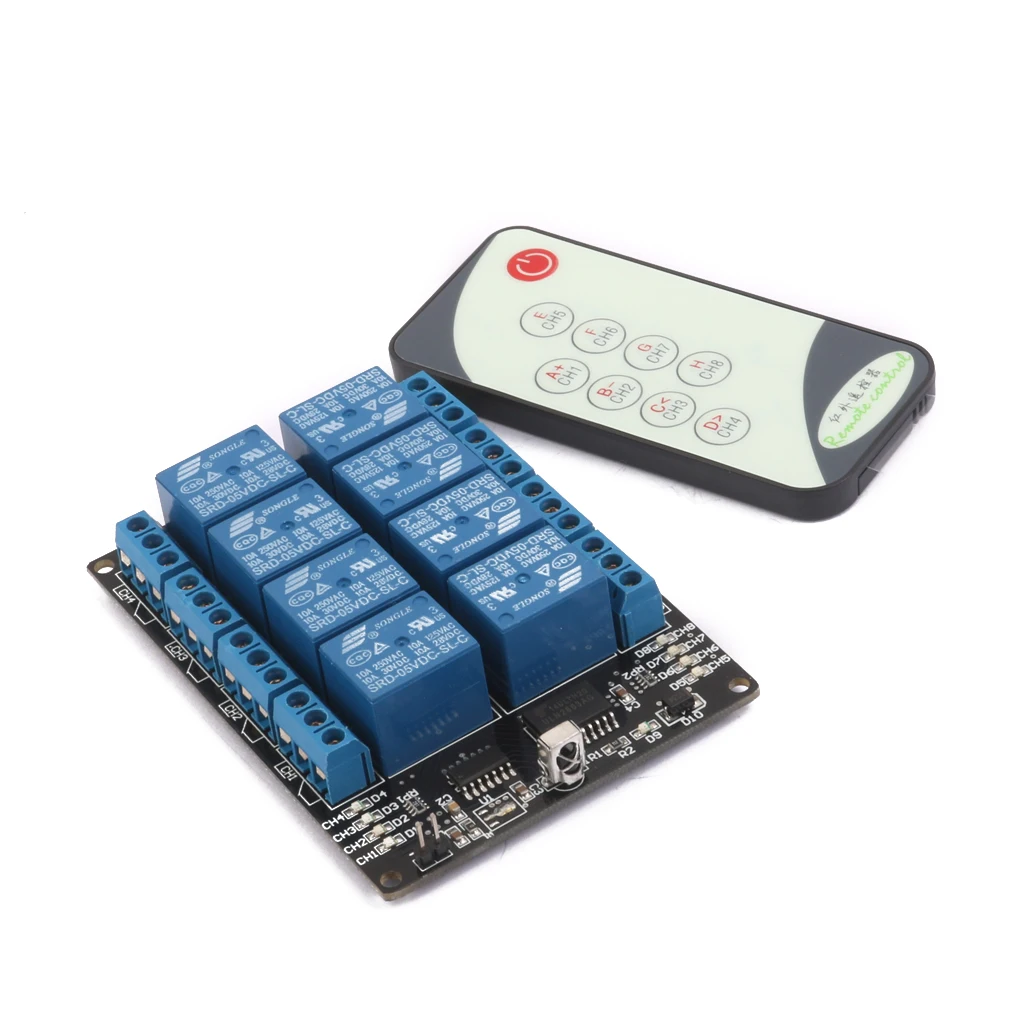 8CH 5V Wireless LED Relay Driver Self Locking Module with Infrared Remote 8CH 5V Wireless LED Relay Driver Self Locking Module with Infrared Remote