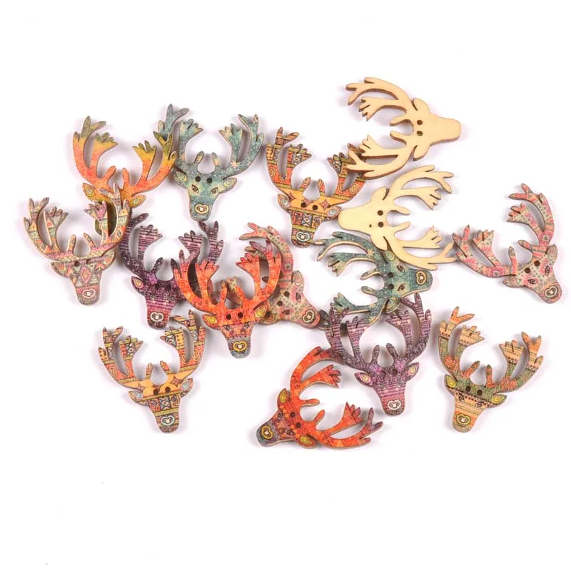 Mixed Christmas Reindeer Wooden decorative Buttons For Sewing clothing Scrapbooking Crafts home decor 25pcs 30x38mm MT1984 | Дом и сад
