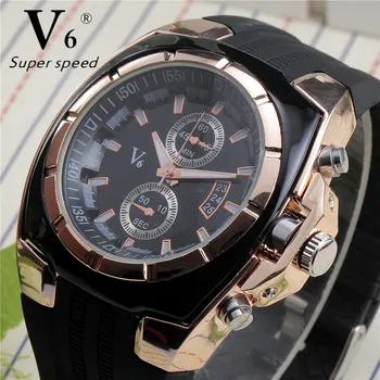 

Vogue Luxury V6 Military Watch Strips Hour Marks Round Dial Quartz Analog Silicone Rubber Gold Wristwatch Men's Sports Watches