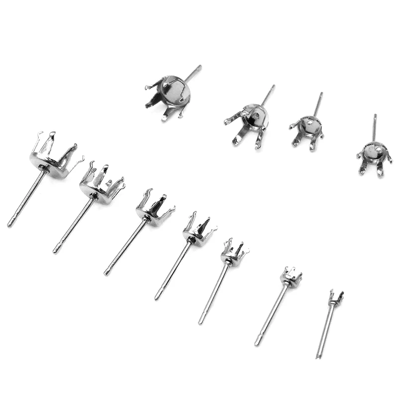 50pcs/lot wholesale Stainless Steel Six-jaw Zircon Stud Ear Findings Claws Earrings silver For DIY Jewelry Making Accessories | Украшения и