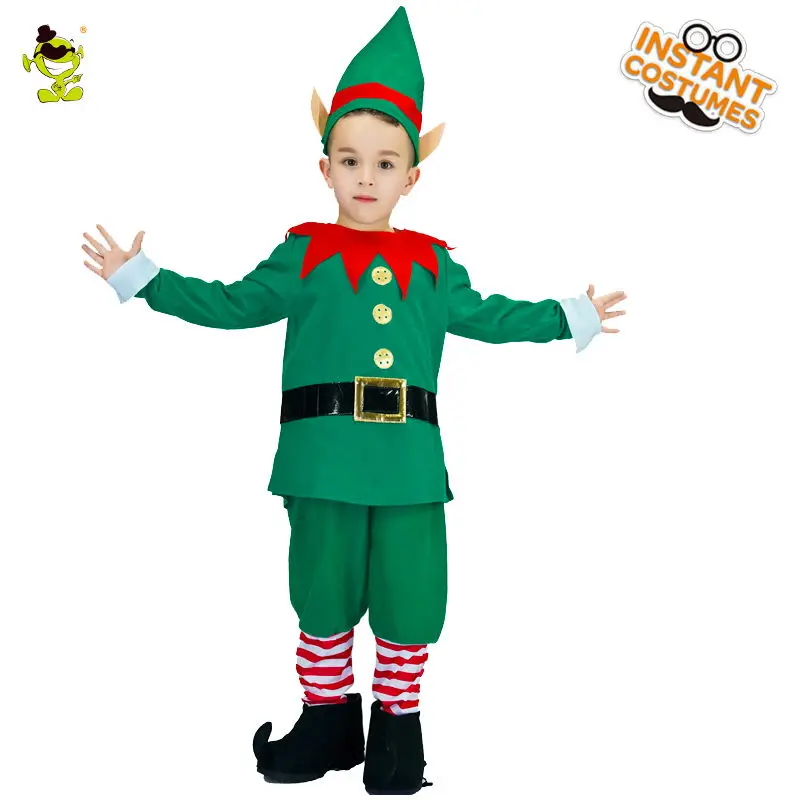 

Зеленые детские костюмы эльфов для мальчиков, милые рождественские праздничные маскарадные костюмы для косплея для мальчиков