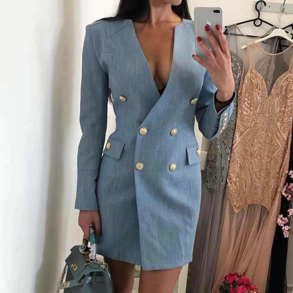 Chic Double Breasted Blazer Women Dress Long Sleeve V Neck Tailored Mini Vestido Bodycon Femme Dress
Chic Double Breasted Blazer Women Dress Long Sleeve V Neck Tailored Mini Vestido Bodycon Femme Dress