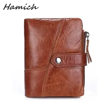 

HAMICH Oil Wax Cowhide Genuine Leather Men's wallet High Capacity Male Leather Purse with Hasp Card Holder Vintage Fashion Retro