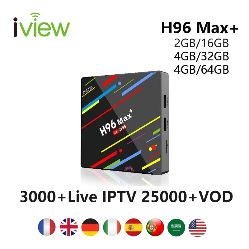 Smart IPTV Box with 1 year IPTV subscription 3000+ Live 20000+ VOD for Europe French Arabic USA Sports Adult 18+ H96 MAX Plus
Smart IPTV Box with 1 year IPTV subscription 3000+ Live 20000+ VOD for Europe French Arabic USA Sports Adult 18+ H96 MAX Plus