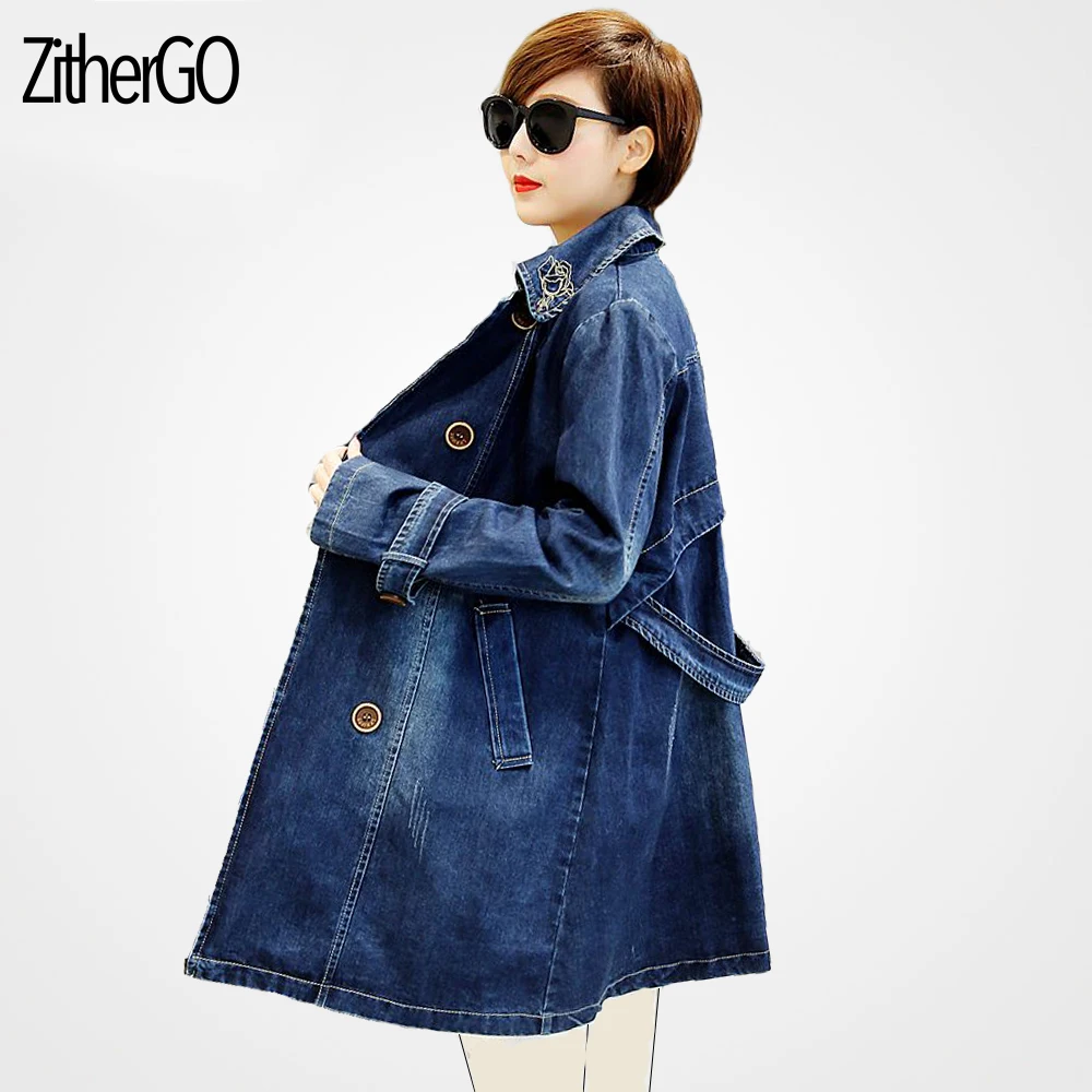 women's plus size long denim jacket