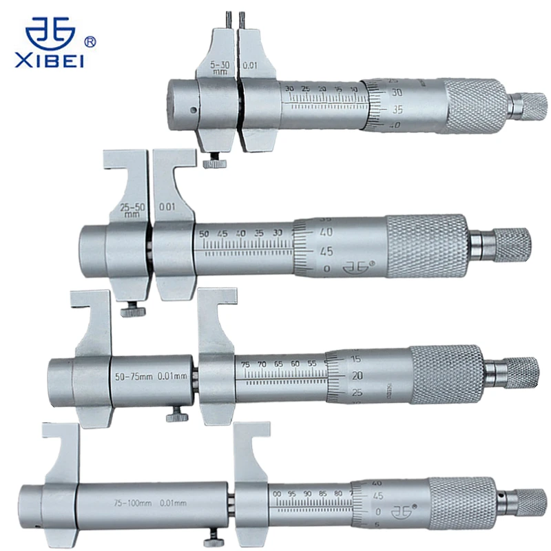 

4Pcs Inside Micrometer Set 5-30mm/25-50mm/50-75mm/75-100mm 0.01mm Metric Carbide Ratchet Screw Gauge Micrometers Measuring Tools