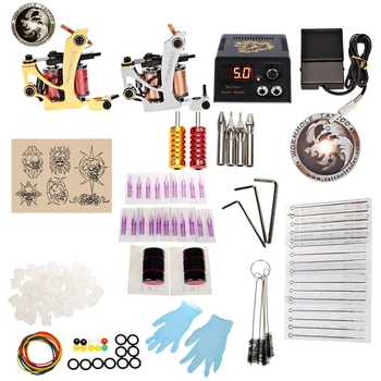 

foreverlily Complete tatoo Kit 2 Machine Guns Shader Liner Needles Power Supply DIY Set Power Box Grip Tips US/UK/EU