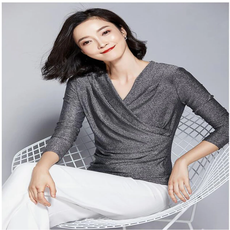 Shikoroleva Women t shirt 2019 long sleeve mesh yarn v neck bottoming shirt female Slim thin gold silver black T-shirt top
Shikoroleva Women t shirt 2019 long sleeve mesh yarn v neck bottoming shirt female Slim thin gold silver black T-shirt top