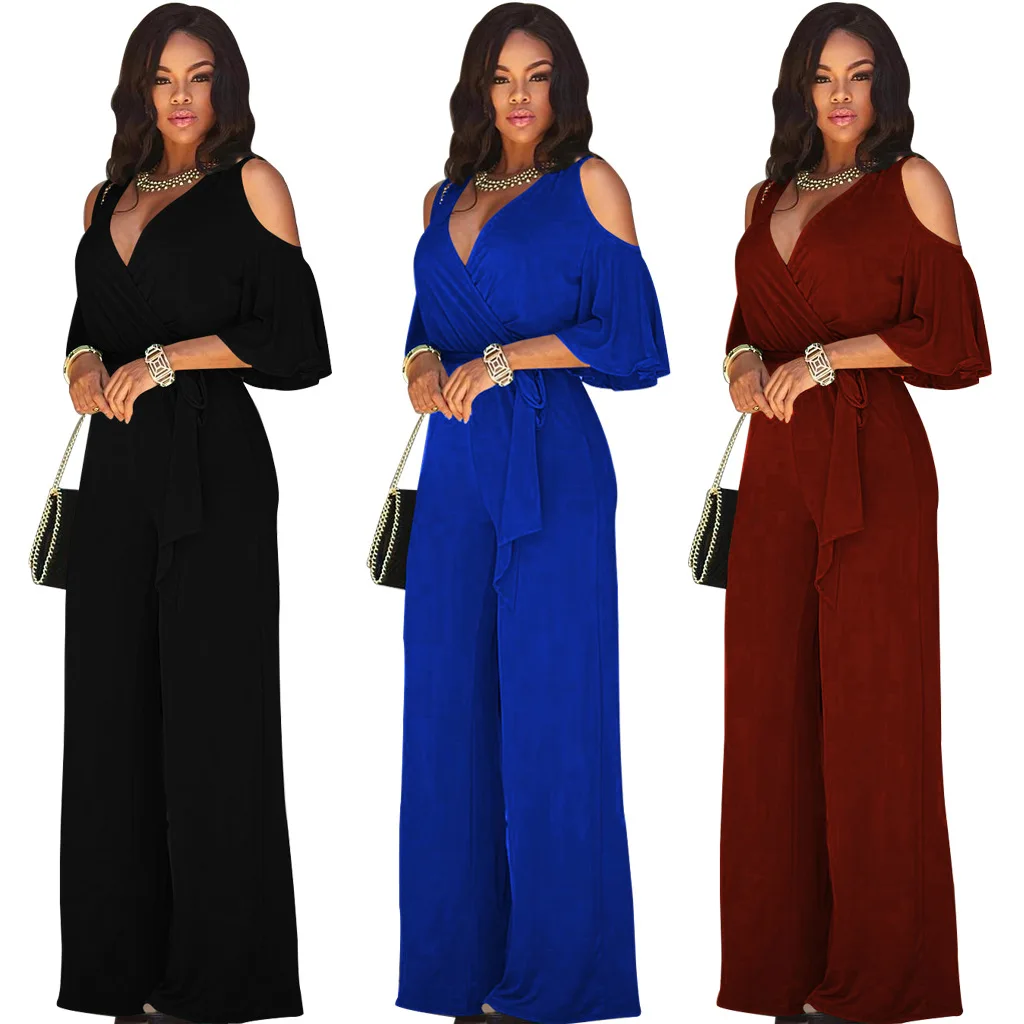 Women Casual Jumpsuit Short Sleeve Cold Shoulder Wide Leg High Waist V Neck Plus Size Overall Playsuit Fashion Summer Clothing
Women Casual Jumpsuit Short Sleeve Cold Shoulder Wide Leg High Waist V Neck Plus Size Overall Playsuit Fashion Summer Clothing
