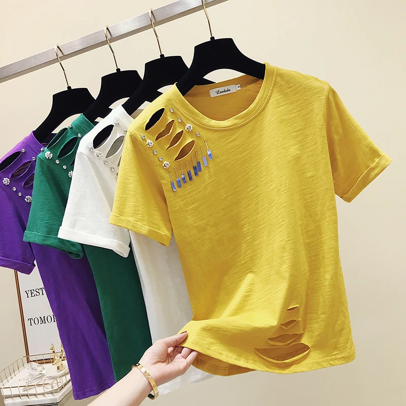 gkfnmt Summer Short Sleeve White T Shirt Women Tops Fashion Hole Female Harajuku T-shirt Women Vintage Tee Shirt Femme 2019
gkfnmt Summer Short Sleeve White T Shirt Women Tops Fashion Hole Female Harajuku T-shirt Women Vintage Tee Shirt Femme 2019