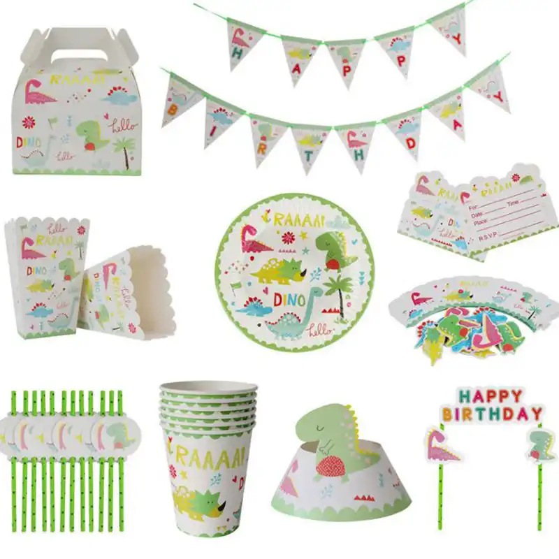 Dinosaur Theme Tableware Kit First Birthday Party Decoration Kids