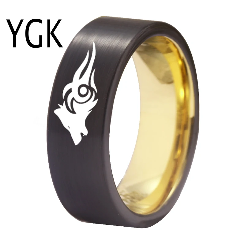 

YGK Jewelry Matte Black Golden Inside Tungsten Ring Wolf Design New Men's Classic Wedding Engagement Anniversary Lover's Ring