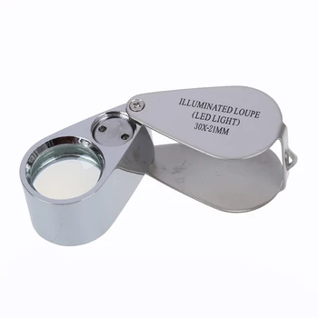 21mm Jewelers Eye Loups Tattoo Magnifier Magnifying Glass with 2 LED 30X