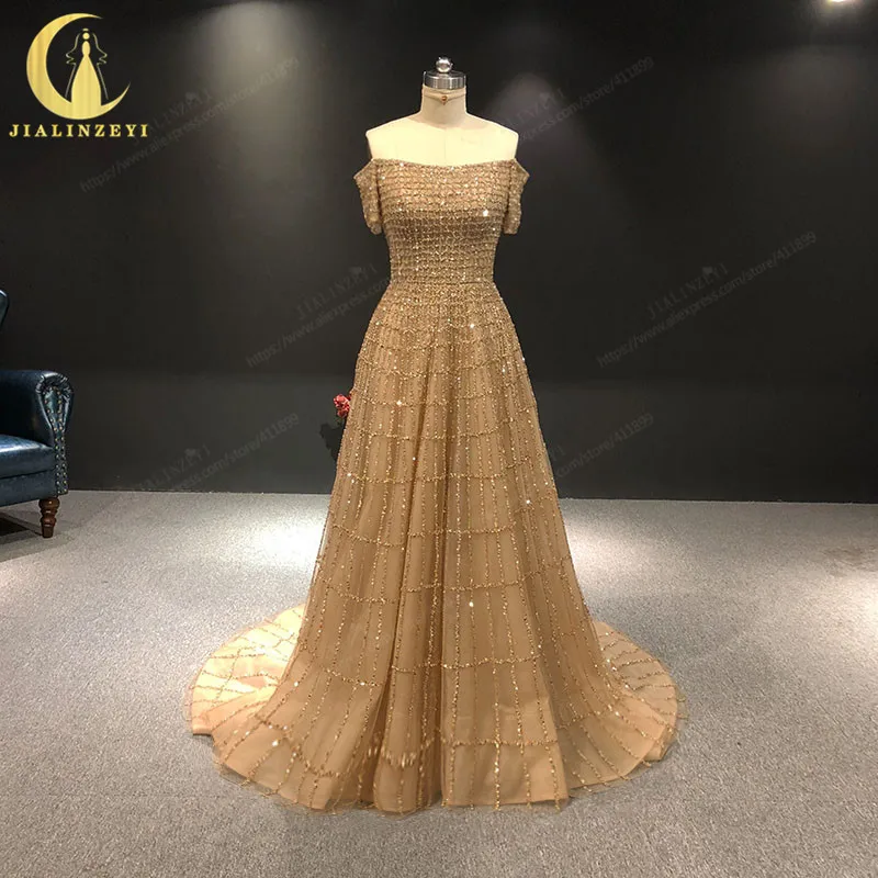 JIALINZEYI Real Sample Dark Brown Off the shoulder Beads Luxurious A-line Party Evening Dresses
JIALINZEYI Real Sample Dark Brown Off the shoulder Beads Luxurious A-line Party Evening Dresses
