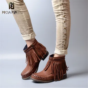 Prova Perfetto New Style Tassels Ankle Boots Women Genuine Leather Square Toe Short Boots Retro Zipper-Side Platform Flat Boots
Prova Perfetto New Style Tassels Ankle Boots Women Genuine Leather Square Toe Short Boots Retro Zipper-Side Platform Flat Boots