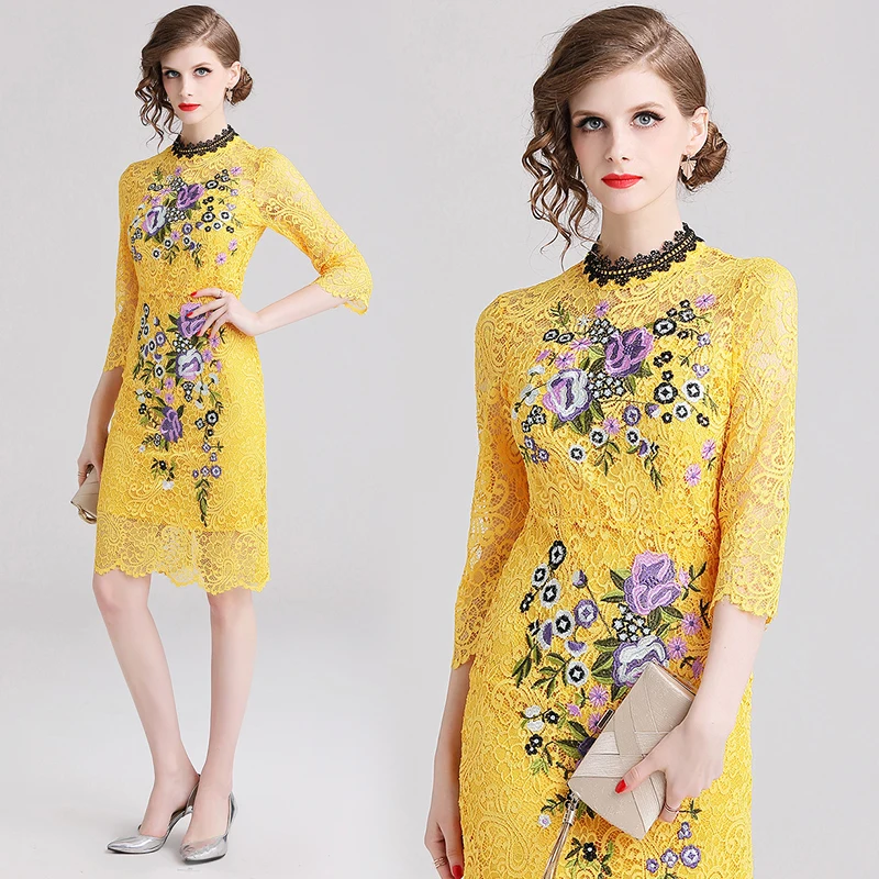 2019 New Women's Clothing Summer Fashion Lace Stand Collar Three-quarter Sleeves Dress Vintage Flowers Embroidery Dresses Female
2019 New Women's Clothing Summer Fashion Lace Stand Collar Three-quarter Sleeves Dress Vintage Flowers Embroidery Dresses Female