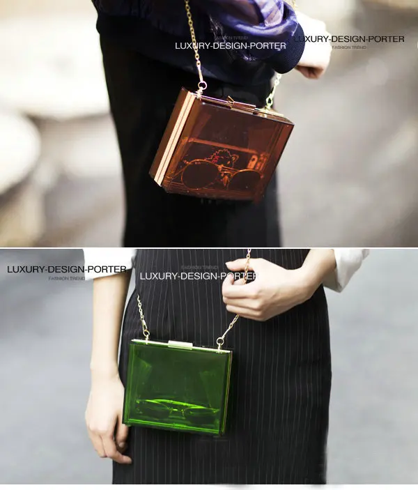 New Designer Multi Neon Color Transparent Bag Clutch Acrylic Chain Shoulder HandBag Purse Bolsa