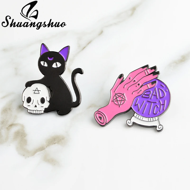 ShuangShuo Handmade Bad Witch Pin Crystal Ball Witch Hands Black Cat Skull Head Pin Brooch Set Hard Enamel Pin Halloween Jewelry
ShuangShuo Handmade Bad Witch Pin Crystal Ball Witch Hands Black Cat Skull Head Pin Brooch Set Hard Enamel Pin Halloween Jewelry
